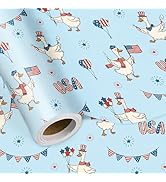 LeZakaa Independence Day Wrapping Paper, American 4th of July Design with Geese Balloons Stars, P...