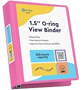 Enday 3 Ring Binder 1.5 Inch, Pink Heavy Duty Three Ring Binder, 325 Sheets Capacity - 1.5 Inch B...