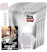 110 PCS 1 Gallon Mylar Bags with 500cc x110 Oxygen Absorbers - 147 Labels & 10 MIL Thick Stand-Up...
