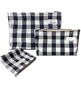 HAPPYHEIDI Cotton Black White Checker Makeup Bag Set 3 with Compartment Cosmetic Toiletry Travel ...