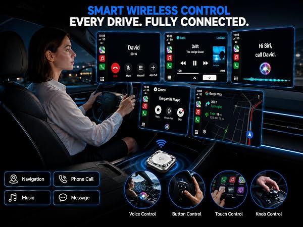 Wireless CarPlay Adapter for iPhone, Android Auto Adapter, One Click Switch | 5GHz WiFi Bluetooth