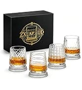 ZXAPJJD Rotating Whiskey Glasses Set of 4, Luxury Crystal Spinning Rocks Glasses with Pivot Base,...