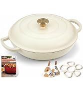 Parmedu Cast Iron Dutch Oven–3 Layers Enameled Shallow Braiser & Casserole Pot with Lid, Even-Hea...