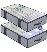 Onlyeasy Foldable Underbed Bags 2 Pack - Blankets Clothes Comforters Storage Bag Breathable Zippe...