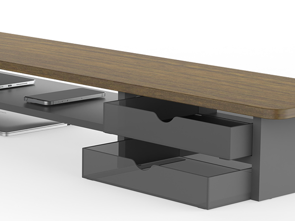 Monitor stand is equipped with dual-layer storage space and 2 convenient sliding acrylic drawers