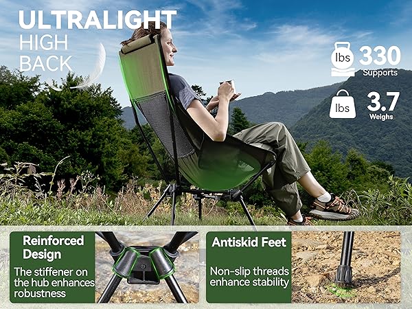 Lightweight tall back camp chair fold up chair