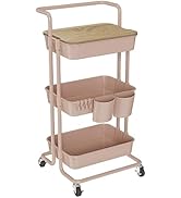 DTK 3 Tier Utility Rolling Cart with Cover Board, Storage Handle and Locking Wheels Kitchen 2 Sma...