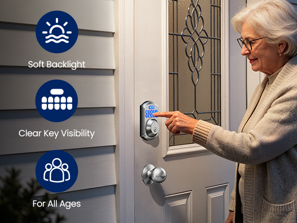 digital door lock with backlit keypad for night use, easy entry in darkness for home