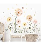 Dandelion Flower Butterfly Wall Decals Gold Dandelion Plants Floral Wall Stickers Peel and Stick ...