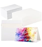CXIIPOL 100 Sets Watercolor Cards with Envelopes, 140 lb/300 GSM Pure Cotton Watercolor Paper Car...
