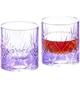 KAMMAK Crystal Whiskey Glasses Set, 8.12 oz (240 ml) Purple Old Fashioned Tumbler, Hand Blown Thi...