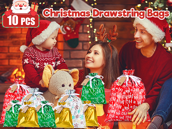 Christmas Drawstring Gift Bags