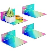 Sezanrpt 6 Inches Iridescent Small Wall Shelves, Acrylic Floating Shelf for Small Space, Acrylic ...
