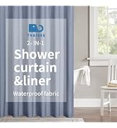 THAIGEE 2-in-1 Waterproof Fabric Shower Curtain or Liner,Linen Textured,Breathable TPU & Washable...