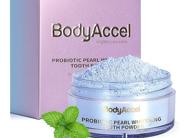 BodyAccel Teeth Whitening Powder Upgraded– Probiotic Pearl Whitening Tooth Powder, Fluoride-Free ...