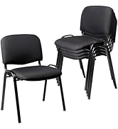 CLATINA Set of 5 Pack Stackable Waiting Room Chairs Fabric Black Reception Chair Metal with Thick...