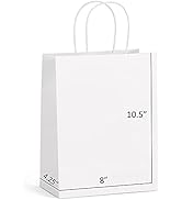 Eupako Paper Bags 8x4.25x10.5 100 PCS White Paper Gift Bags with Handles Bulk, Kraft Shopping Bag...