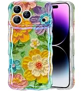 EYZUTAK Case for iPhone 17 Pro Max, Colorful Retro Oil Painting Flower Laser Glossy Cute Curly Wa...