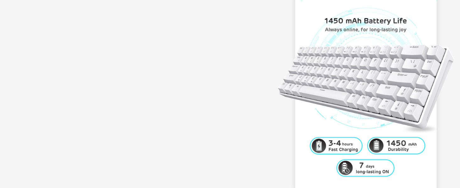 Hot-Swappable 65% Wireless Mechanical Keyboard, 60% 68 Keys Compact Bluetooth Gaming Keyboard