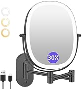 FUNTOUCH 30X/1X Wall Mounted Lighted Makeup Mirror, 5000mAh Rechargeable Oval Double Sided Touch ...