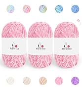 Aeelike 3 Pack Chenille Yarn,Soft Polyester,Each 100g/10.5oz 197yds,Pink | 4 Medium Velvet Yarn,E...