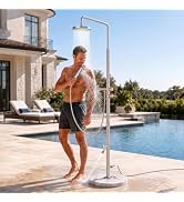 KES Heavy Marble Base Outdoor Shower, Freestanding Poolside Shower | Hand Sprayer, Foot Rinse, 3/...