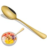Gold Soup Spoons,8 PCs 7.3 Inch Dinner Spoons,Durable Mirror Polishing Stainless Steel Silveware ...