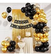 CVPARTYON Black and Gold Balloons 12 Inch Black Metallic Gold Confetti Balloons with Gold Foil Cu...