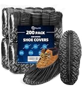 squish 200 Pack Shoe Covers Disposable Non-Slip, Black Non-Woven Fabric Boot Covers for Indoors B...