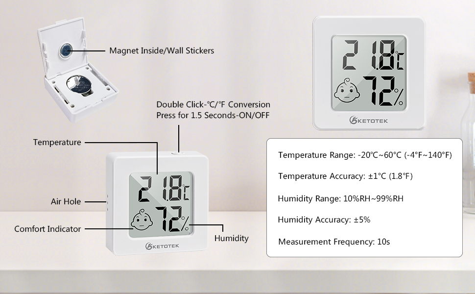 a digital clock showing the temperature and temperature of a room.