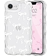 QLTYPRI Bow Case for iPhone 16e, Cute Ribbon Bows Wavy Curly Frame Clear Phone Case for Girls Wom...