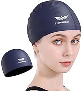 AzureWings Fabric Swim Cap for Adult Women Men, Upgrade Silicone Waterproof Layer, Lightweight an...