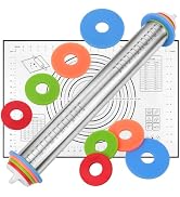 Rolling Pin with Thickness Rings and Silicone Baking Mat, Adjustable Stainless Steel Rolling Pins...