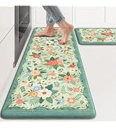 KIMODE Anti Fatigue Mats for Kitchen Floor 17"x47"+17"x29",Green Farmhouse Kitchen Rugs Sets of 2...