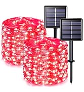 JMEXSUSS 2 Pack Red Solar Halloween Lights, Total 66FT 200 LED Solar Fairy Lights Outdoor, Waterp...