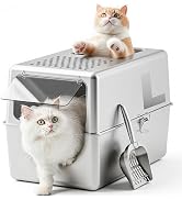 Petinstinct Large Enclosed Stainless Steel Litter Box with Lid, 19.7"x13.8"x13.8" High Sided Meta...