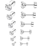 ORAZIO 6Pairs Hypoallergenic Flat Back Earrings 316L Stainless Steel Studs for Sensitive Ears, 3-...