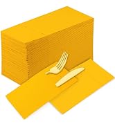 KAMMAK Dinner Napkins Disposable Orange-Yellow Cloth Like Paper Napkins with Pocket 100 Pack Wedd...