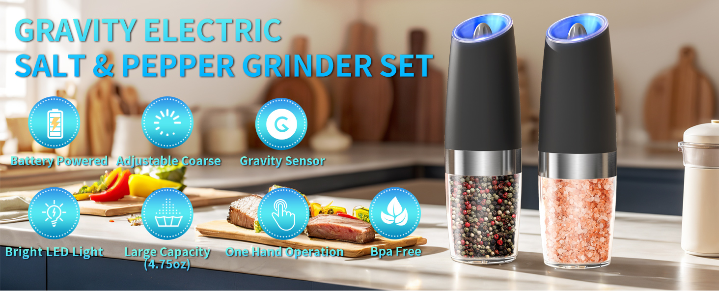 Gravity salt and pepper grinder set