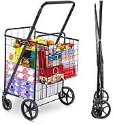 Saicool Foldable Shopping Utility Cart - Compact Portable Grocery Cart w/Whees Double Baskets,for...
