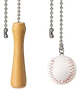 Baseball and Baseball Bats Ceiling Fan Pull Chain Ornaments Extender,with 12" Silver Bead Chain F...
