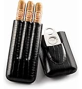 Mantello Cigars Leather Cigar Case - Gifts for Men- Cedar Wood Lined Cigar Holder with Stainless ...