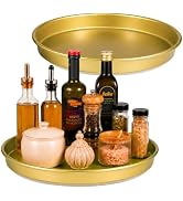 Amolliar 10" Metal Lazy Susan Organizer, Gold 2 Pack, Spice Turntable Tray | Metal 360 Rotating T...