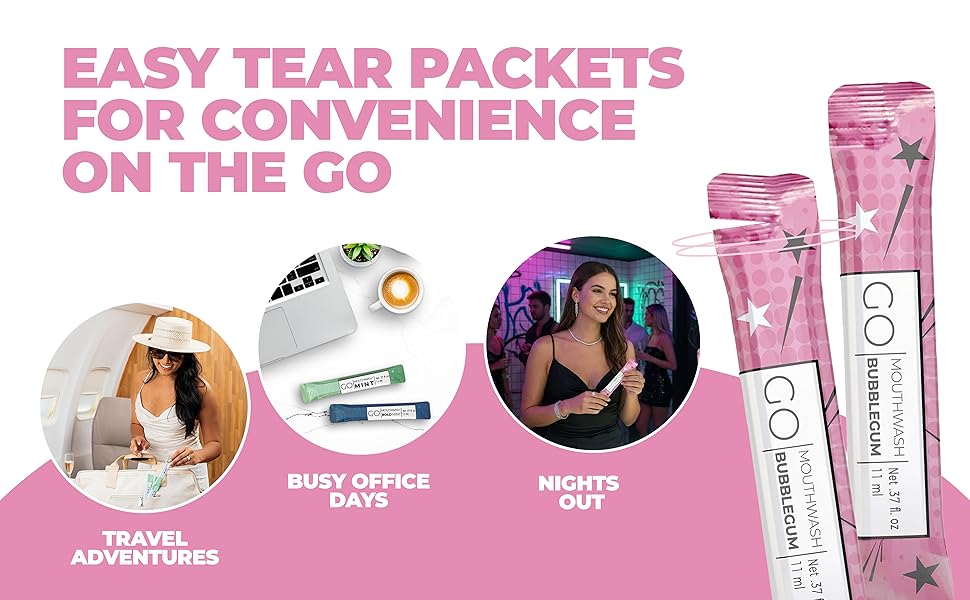 Easy tear Mouthwash packets thats perfect for travel and events