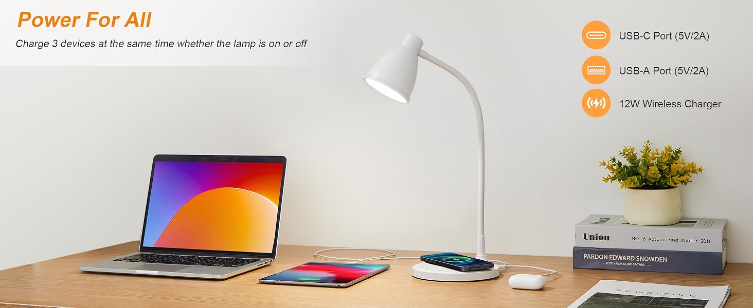 Desk Lamp for Home Office LED Desk Light USB Charging Ports Bedside Table Lamp for Dorm Room