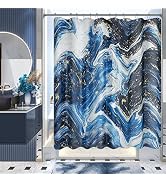 AmazerBath Shower Curtain Blue, Marble Fall Fabric Shower Curtain Sets with 12 Shower Curtain Hoo...