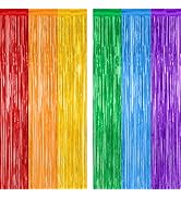 2 Pack Rainbow Backdrop Curtains, 3.28 FT x 7.05 FT Colofull Party Decorations, Metallic Tinsel B...