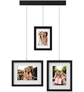 Wodhels Solid Wood Gallery Wall Frame Set of 3, Black Hanging Picture Frames with Adjustable Chai...