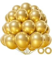 KAWKALSH 110pcs Metallic Gold Balloons, 12 inch Metallic Gold Latex Party Balloons with Ribbon He...