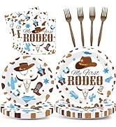96 Pcs My First Rodeo Birthday Party Supplies Paper Plates Napkins Western Blue Cowboy 1st Rodeo ...